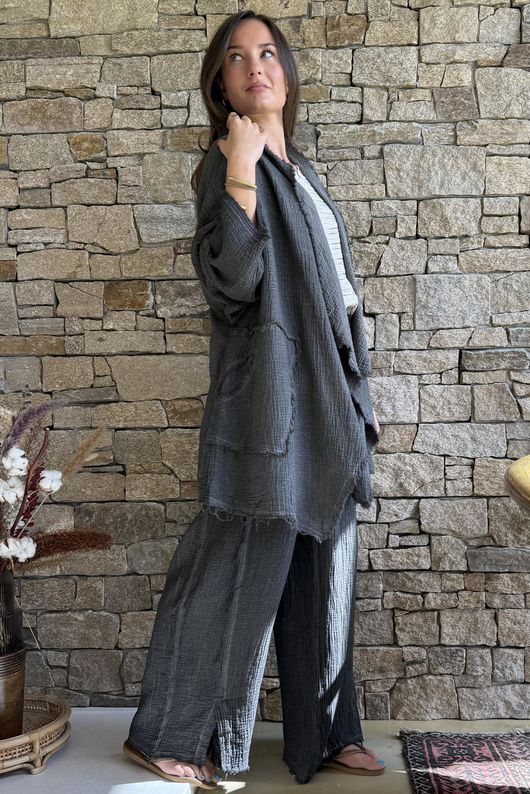 Rustic Nature Bubble Cotton Waterfall Jacket Washed Charcoal